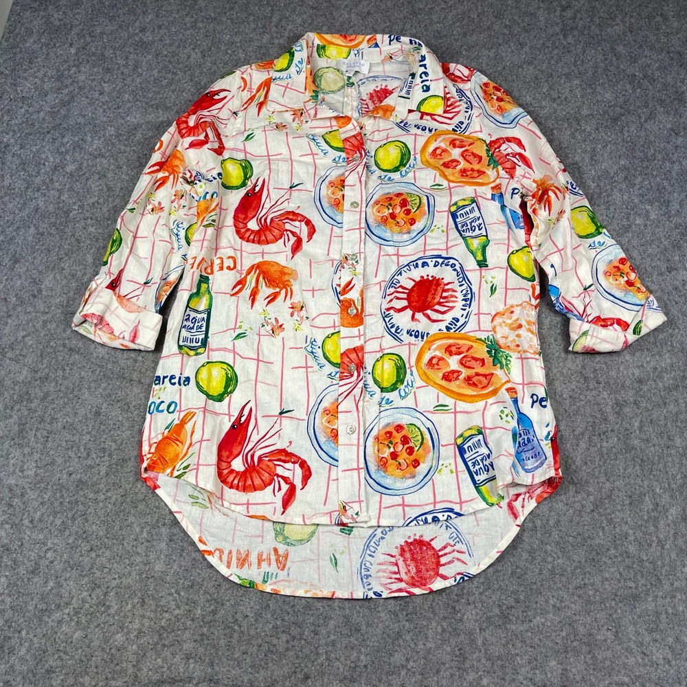 Calypso St Barth Tunic Large Multicolor Linen Blend Seafood Lobster Crawfish Fun